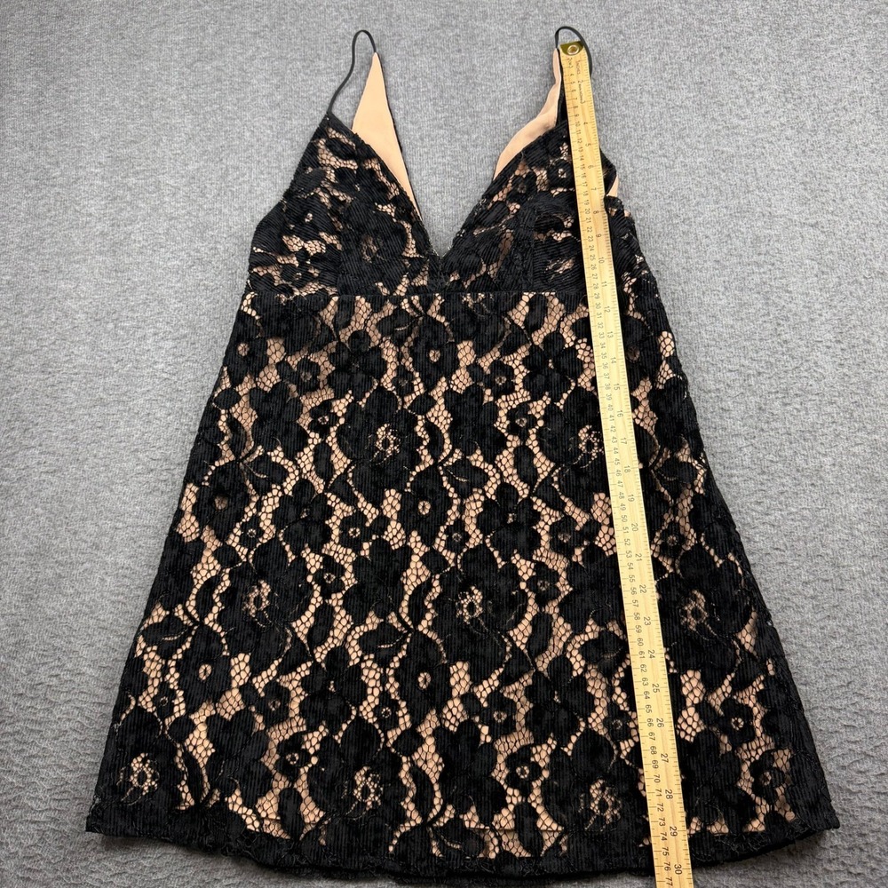 Free People Night Shimmer Lace Mini Dress Black Nude V-Neck OB1085702 Size 6 - Picture 6 of 8